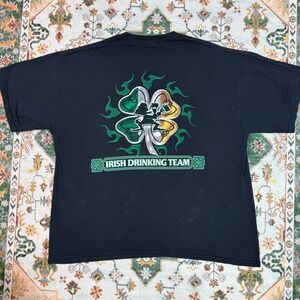 Vintage Irish Drinking Team T Shirt Black Graphic‎ Tee St Patricks Day Mens